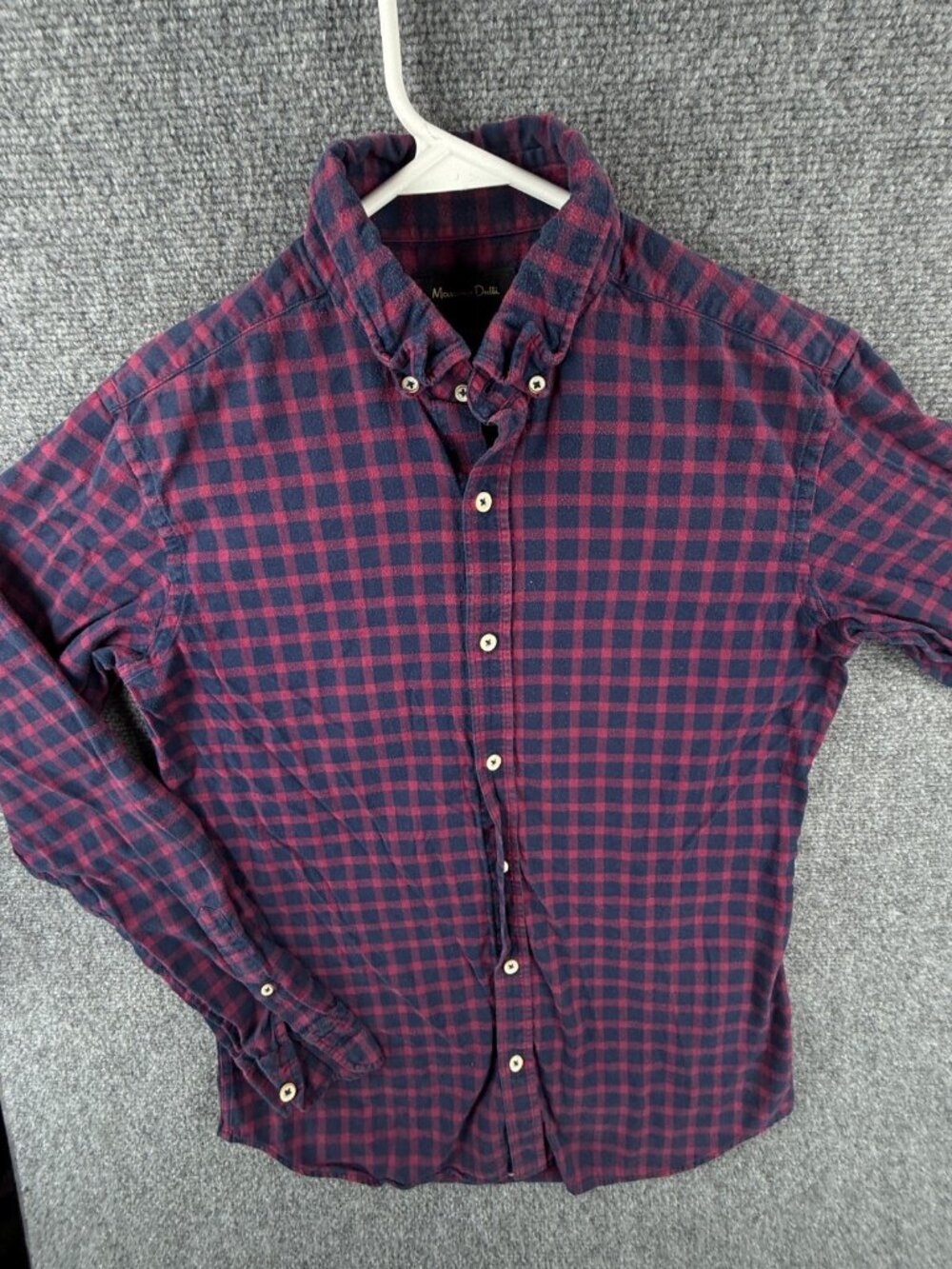 Massimo Dutti Long Sleeve Flannel Red Blue Check Button Up Shirt Men Small Adult